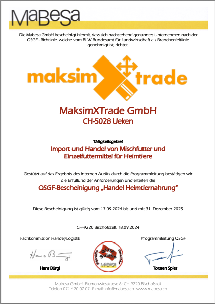 QSGF-Bescheinigung der MaksimXTrade GmbH (PDF)